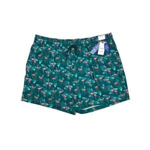 Caribbean 4XB Swim Trunks Green 3 Pockets Boxer Brief Liner Quick Dry Flamingos